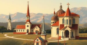 Chiese che rappresentano la nuova politica di endorsement dei candidati, con simboli religiosi e architettura sacra.