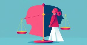 Divisione generazionale tra uomini e donne, simboli politici iconici in un contesto astratto.