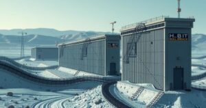 Simulation of a border wall with advanced technology and law enforcement elements to illustrate immigration policy changes.