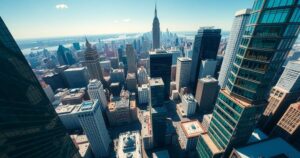 Una città di New York vista dall'alto, con grattacieli e un cielo sereno, rappresenta la corsa per la carica da sindaco.