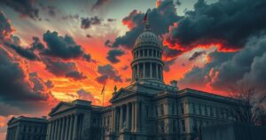 Indicazioni sulla politica a Kansas City con simboli governativi e segnali di controversia.