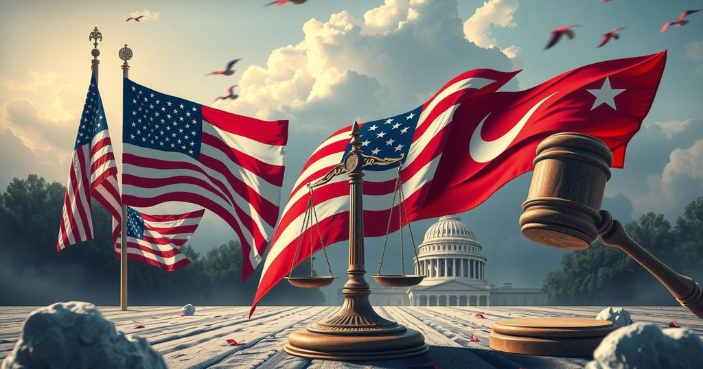Paesaggio politico americano che rappresenta divisione, opinione contraria e discussione su cambiamenti governativi.