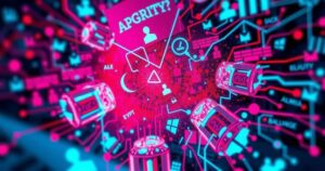 Vista astratta di tensioni politiche nelle Filippine, con elementi digitali e colori accesi