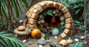 Un santuario igloo decorato con erbe e conchiglie, simbolo di guarigione tradizionale in un contesto africano.